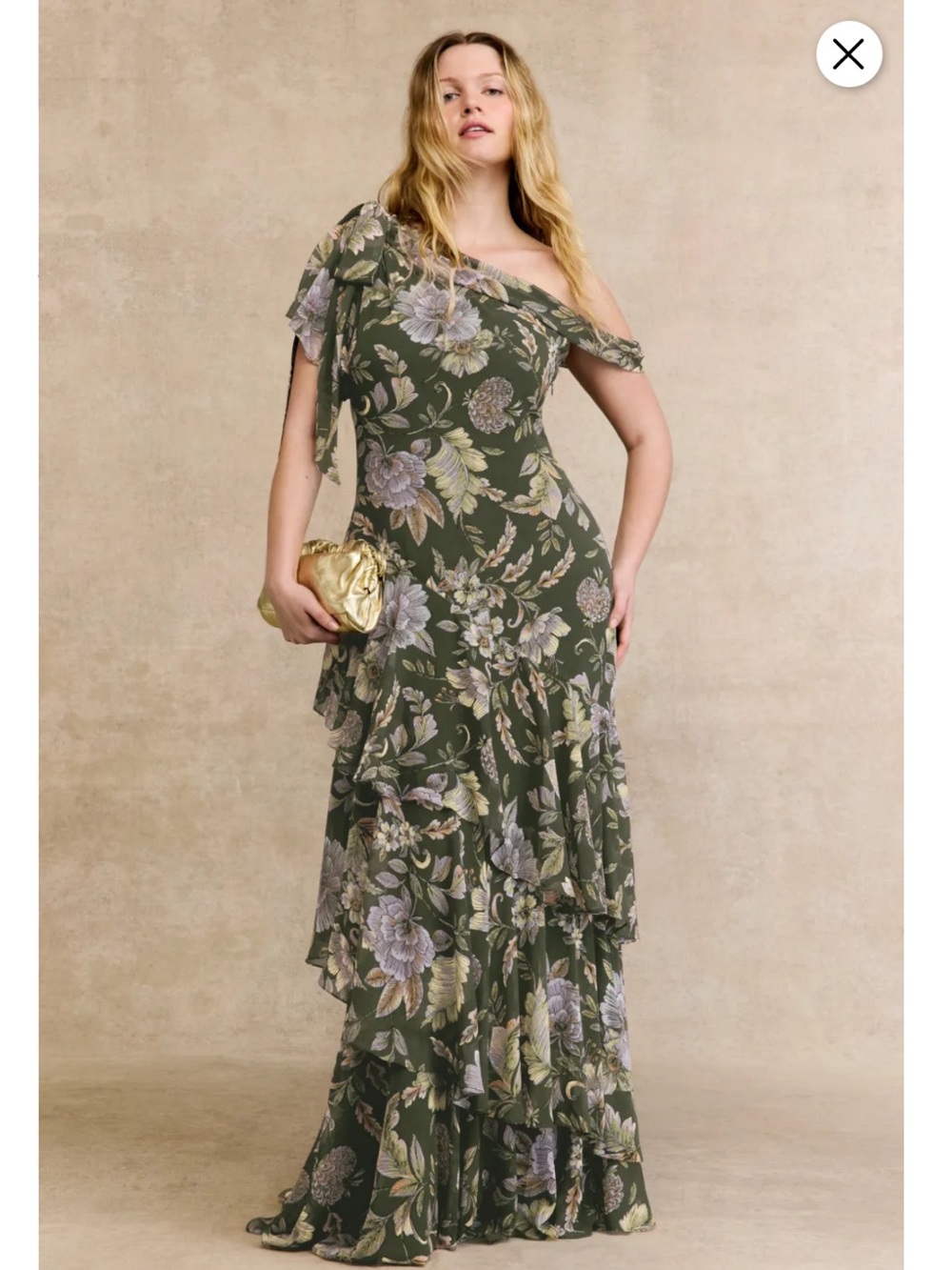 Lauren Ralph Lauren Kanerite Asymmetric Floral Gown, Size: 14